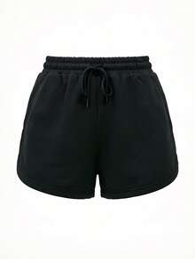 High Waisted Drawstring Athletic Shorts With Pockets, Comfortable Casual Workout Running Fitness Shorts For Women - màu đen - Xem 4
