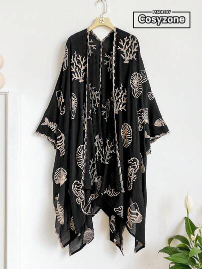 1 chiếc khăn choàng xẻ tà thêu hình sinh vật biển thanh lịch, áo khoác ngoài đi biển mùa xuân/hè dành cho nữ, áo cardigan nhẹ chống nắng, trang trí sang trọng đa năng, lý tưởng để mặc hàng ngày và làm quà tặng.
