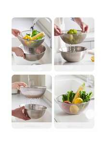 Bộ tô trộn bằng thép không gỉ 304, dùng để nướng bánh, nhào bột, rửa chén, rây lọc rau củ, dụng cụ nấu nướng nhà bếp. - Một kích thước phù hợp với tất cả - Xem 5