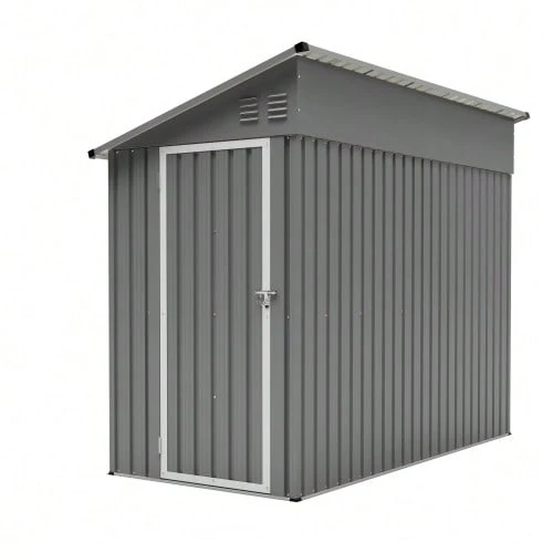 4'x8' Metal Garden Shed, Attachment Shed With Lockable Door And 2 Ventilation Openings, Tool Storage For Backyard & Patio, Grey - 灰色的 - 查看 1