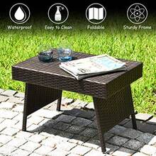 RELAX4LIFE - Mesa auxiliar de ratán para patio mesa de centro plegable con mimbre de polietileno café de alta calidad y marco de acero de alta resistencia mesa al aire última intervensión para - Marrn - Ver 7