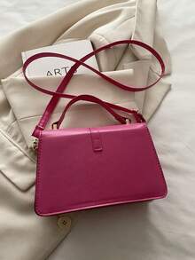 Bolso de mano pequeño de unicolor y de moda con solapa y correa ajustable - Rosa Fucsia - Ver 7