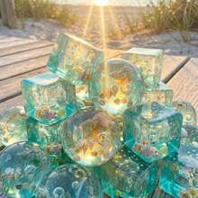 1pc Ocean Sea Creature Transparent Water Squeeze Toy, Seashell Fish Filled Clear Cube & Round Squishy Stress Ball, Soft TPR Glitter Sensory Fidget Toy For Anxiety Relief & Focus Training, Independence Day Gift - NNL06 - View 9