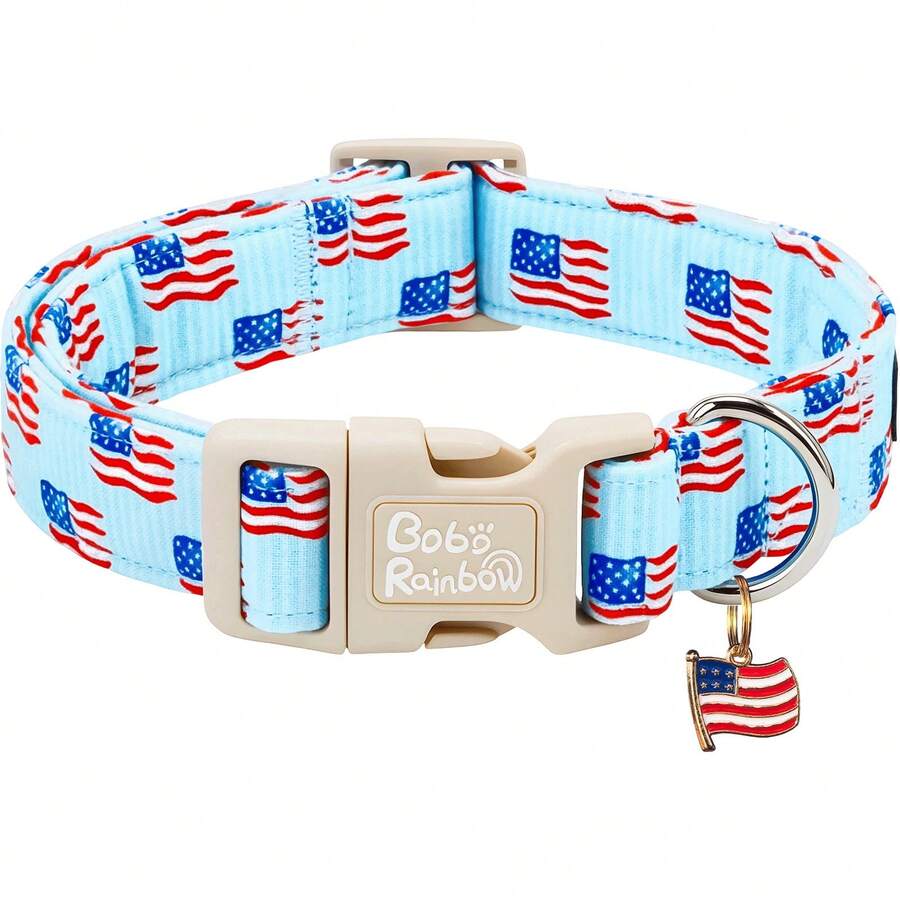 Bobo Rainbow Dog Collars Independence Day Light Blue American Flag Print Pet Collar 4th Of July Adjustable Pendant Collar With Quick Release Plastic Buckle For Dogs - Baby Blue - View 1