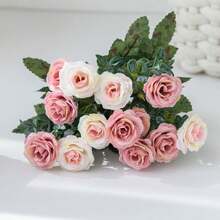 1pc Artificial Rose Flower, Roadside Rose, Suitable For Home, Party, Wedding Decoration, DIY, Bridal Bouquet, Outdoor Garden Decoration, Valentine's Day Decoration, Gift - Pink - View 4