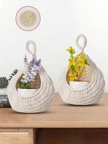 1pc Handwoven Teardrop-Shaped Storage Basket, Bohemian Style, Space-Saving Wall-Mounted Organizer, Suitable For Storing Vegetables, Potatoes, Onions, Garlic, Fresh Produce, Snacks, Toiletries, Towels, Toys And Household Items, Multifunctional Decor Piece, Fits Bohemian & Farmhouse Home Decor - White - View 10