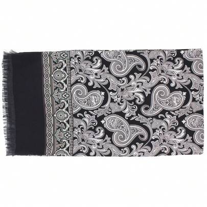 Blk With Grey Paisley Silk Scarf