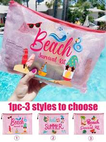 1pc Stylish Waterproof Pvc Beach Bag With Summer Beach-Themed Print - Available In 3 Styles, A4 Size, Transparent Cosmetic Pouch With Nylon Zipper,Lightweight, Durable,Water Proof, Perfect For Men, Women & Youngsters, Beach Bag Accessories, Ideal For Swimming, Diving & Summer Vacations ,Women's And Girls' Gifts, Mother's Day Gift, Valentine's Day Gift - Multicolor - View 7
