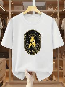 Camiseta de manga corta con cuello redondo para hombre, talla grande, 100% algodón, con estampado de extraterrestres, ovnis y excursionistas, cómoda y casual para el verano, TALLA GRANDE - Blanco - Ver 6