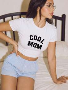 1件装 2026 酷妈夏季女装套装 印花T恤 女装度假套装 女式T恤 女式睡衣 妈妈衬衫 女式T恤 女式睡衣 女式睡衣 家居服上衣 - 白色 - 查看 5