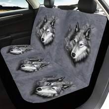 1pc Fashionable Retro Cool Gray Wolf Pattern Car Seat Cover Universal - Big Bad Wolf - View 3