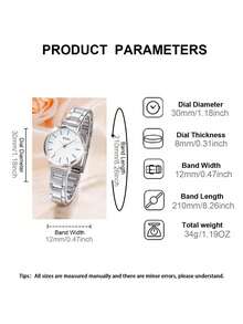 SOKI Fashionable Silver Quartz Watch And Gold Heart-Shaped Rhinestone Bracelet For Teenagers, Alloy Case And Band, Non-Rechargeable Battery, Suitable As Back To School Gift, Multi-Function, Adjustable Band Size - Silver - View 7