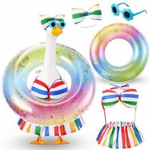 23 Inch Summer Goose Decor Blue Plaid Swim Ring Fashion Glasses Bikini Yard Goose Outfit Patio Decor - F - View 2