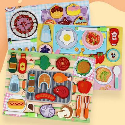 儿童过家家逼真蔬果认知板木制玩具套装，亲子互动游戏