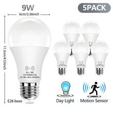 Bóng đèn cảm biến chuyển động Kasotile, 9W/12W (tương đương bóng đèn sợi đốt 80W hoặc 100W), kích hoạt bằng cảm biến chuyển động, tự động bật/tắt từ hoàng hôn đến bình minh, bóng đèn LED an ninh, tùy chọn ánh sáng trắng ban ngày 6000K / trắng ấm 3000K, đế E26/E27, tiết kiệm năng lượng, thích hợp cho chiếu sáng trong nhà và ngoài trời (ví dụ: hiên nhà, cầu thang, hành lang, v.v.) - 5 bóng - trắng - Xem 15