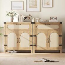 30 pulgadas de ratán bufé armario de aparador con almacenamiento, pequeña mesa de bufé de granja con 1 cajón y 2 puertas, armario de cocina de ahorro de espacio para sala de estar, comedor, entrada - Natural - Ver 9