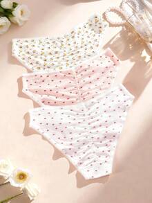 3 PiecesWomen's Panties Simply Cute Cotto Briefs Floral Threaded Pitted Women's Triangles - Multicolor - View 2