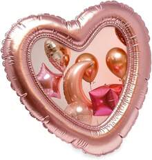 - Marco de fotos en forma de corazón con globo champaña de 4 x 4 pulgadas con caballete y gancho para exhibición de mesa y pared, diseño de arte decorativo, decoración del hogar, pared de - oro rosa - Ver 2
