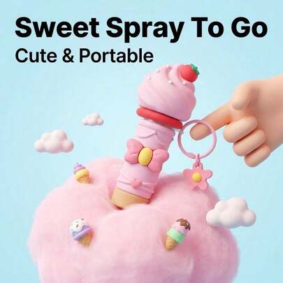 رذاذ عطر آيس كريم وردي حلو مع سلسلة مفاتيح زهرية، جميل وقابل للحمل للسفر