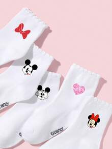1/5 Đôi tất cổ cao thiết kế Disney dành cho trẻ em/bé gái/bé trai, họa tiết chuột hoạt hình dễ thương/nụ hôn/trái tim đính đá/nơ, tất cổ cao màu trắng mềm mại, thoáng khí, thoải mái, ôm sát, thích hợp cho lễ hội, tiệc tùng, trường học, thể thao ngoài trời. - Nhiều màu - Xem 3