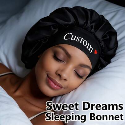 Customized Satin Smooth Sleep Cap, Customized Women's Silk Sleep Cap, Can Be Customized With Name Or Logo, With Loose Elastic Band, Nighttime Hair Cap For Women, Suitable For All Hair Types
