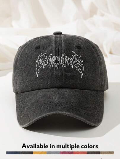Mũ lưỡi trai unisex điều chỉnh được kích cỡ, in chữ kim loại kiểu Gothic, chất liệu denim mài, kiểu dáng cổ điển, phù hợp cho hoạt động ngoài trời, mặc hàng ngày, đi biển, cắm trại, du lịch, làm quà tặng.