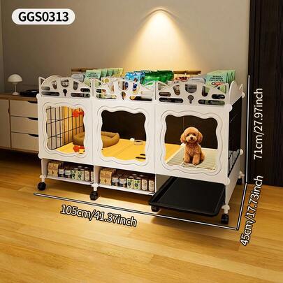 Movable Pet Cage With Pull-Out Tray, Indoor Puppy Kennel For Small/Medium Dogs, With Storage Shelf, GGS0313