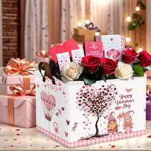 Cesta para el día de San Valentín, regalo para el corazón aspiradora y lindo cubeta de almacenamiento grande para decoración de habitación de niños y bebés (globo de aire caliente de árbol de - Amor de enano rosa - Ver 12
