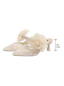 planare New Elegant Lace Mesh Pointed Toe Slip-On High Heel Sandals, Suitable For Dates, Weddings, Parties And Other Occasions - Beige - View 9