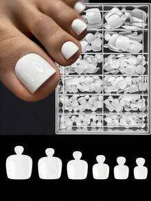 240pcs Fake Toenails, 12 Sizes, White Full Coverage Adhesive Toenail Extensions, Salon-Grade Acrylic Toenail Extensions - White - View 2