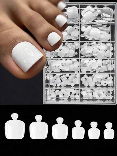 240pcs Fake Toenails, 12 Sizes, White Full Coverage Adhesive Toenail Extensions, Salon-Grade Acrylic Toenail Extensions