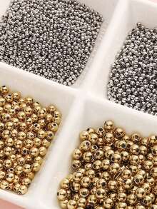 50 piezas de cuentas redondas de acero inoxidable 303#, cuentas espaciadoras sueltas de 2-10mm para accesorios de joyería DIY para pulseras y collares - Dorado - Ver 6