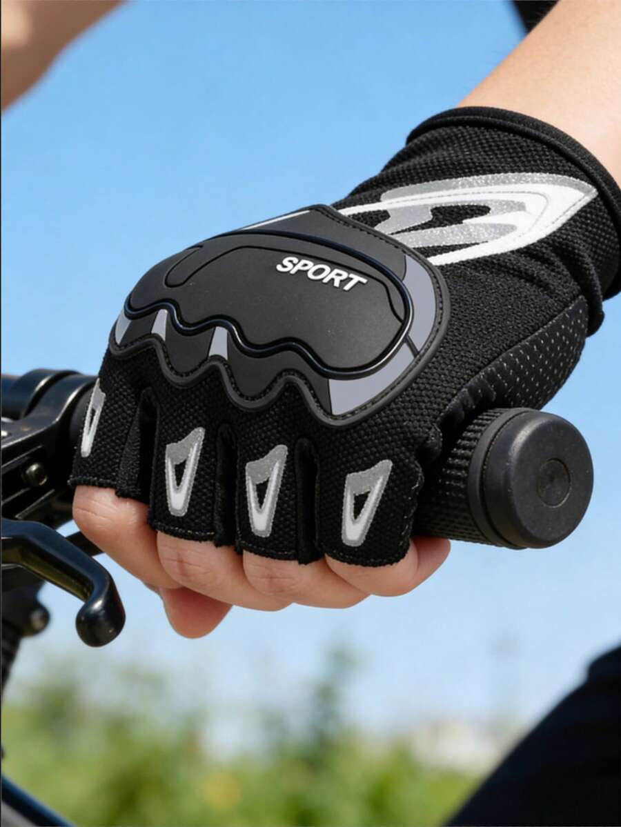 1 Pair Unisex Half Finger Sports Gloves - Breathable Mesh Sports Gloves With Shock Absorption Pad, Anti-Slip Grip, Adjustable Wrist Strap, Suitable For Cycling, Hiking, Climbing, Fitness, Fishing, Golf And Outdoor Activities,Summer,Festival - Multicolor - View 1