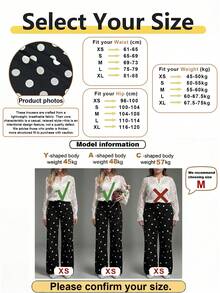 Pantalones rectos de cintura elástica con estampado de lunares para mujer SOLTRB, adecuados para el uso diario, casual y vacaciones - Negro - Ver 4
