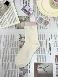 5 pares de calcetines de media caña con estampado floral rosa para mujer, calcetines florales con adorno de encaje, lindos y dulces, aptos para uso diario - Rosa - Ver 5