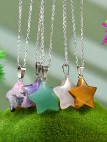 Yumfeel Collier étoile coloré à la dopamine avec pendentif en améthyste naturelle et quartz rose, élégant et doux, convient pour le port quotidien, les vacances, les sorties, les cadeaux de fête - Multicolore - Voir 3