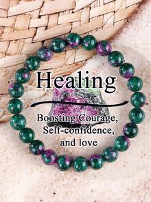 Pulsera de estilo bohemio de rubí y zoisita de 8 mm, pulsera de cuentas de piedras preciosas verdes, cristales de curación del corazón y el alma, protección, elástica, apilable, hecha a mano, joyería para mujeres y hombres - Multicolor - Ver 1