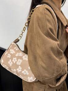 New Fashion INS Jacquard Small Shoulder Bag, Chic Underarm Crossbody Bag With Chain For Women - Khaki - View 5