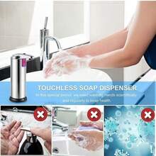 Stainless Steel Automatic Soap Dispenser, Contactless Infrared Sensor, Waterproof And Battery Powered (Batteries Not Included). Simple Design Suitable For Bathroom Countertops And Kitchen Sinks. A Hands-Free Soap Dispenser, A Modern Furniture Accessory. - Xem 2