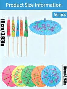 50/100/150pcs Cocktail Umbrellas, Paper Drink Umbrellas Toothpicks, Colorful Tropical Luau Party Decorations, Disposable Bar Decor Picks, Colored Paper Toothpick Party Decorations - View 4