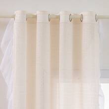 1pc Vintage-Style Wavy Textured Sheer Curtain Panel With 3-Side Ruffle Trim, Suitable For Home Living Room, Bedroom And Balcony Windows, Home Decor, Grommet Top, Easy Installation - Beige - View 4