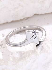 1pc Devil Fish Open Ring, INS New Creative Ocean Style Manta Ray Unique Ring, Minimalist Casual Versatile Elegant Jewelry For Women, Suitable For Daily, Party, Commute Wear - Silver - View 3