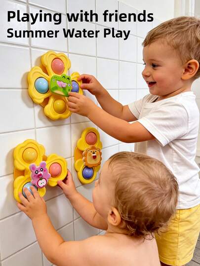 3pcs Suction Cup Rotating Toys Suitable For 1-3 Years Old Boys & Girls - Fit For 12-18 Months Children - Rotating Sensory Toys - 1st Birthday Gift, Baby Essentials, Baby Toys, Baby Boy, Bathroom Toys, Girl Toys, Kids Toys, Toddler Toys, Sensory Toys, Children Toys, Baby Pacifier, Baby Bathroom Toys, Baby Supplies, Baby Stroller