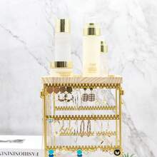 Rotating Square Wooden Desktop Stand With Iron And Wood Base For Storing And Organizing Earrings. - Apricot - View 4