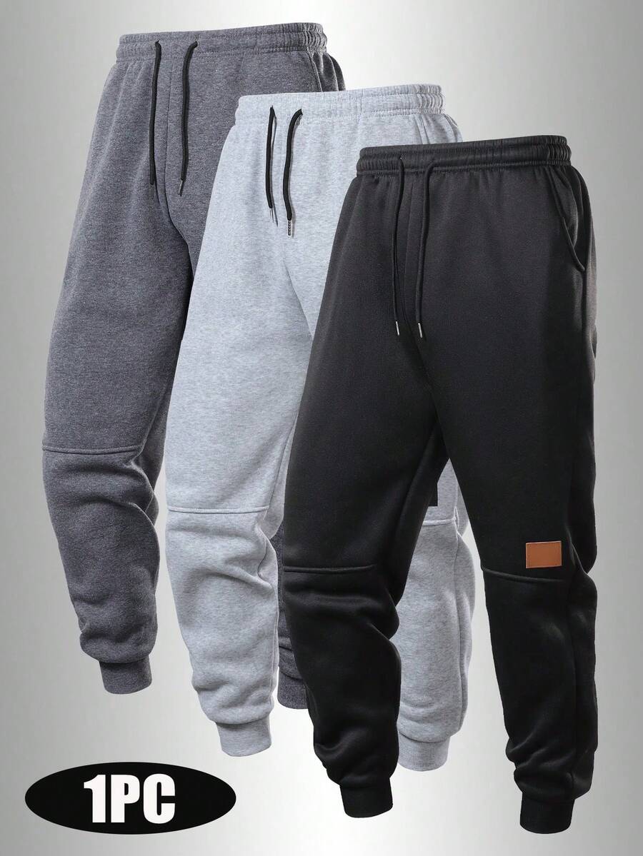 1pc Men's All-Season Sports Joggers, With Adjustable Drawstring, Side Pockets And Patch Logo Design, Suitable For Gym, Running