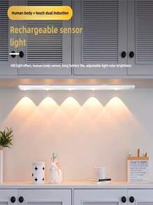 GYJAETM 1pc LED Sensor Light Strip, Wireless Magnetic USB Rechargeable - Lithium Battery, Auto Shut Off Detachable Plastic Lampshade, Suitable For Wall, Cabinet, Kitchen, Stairs, Corridor, Shelf, Under Cabinet Lighting - Tricolor Light - View 7