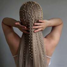Chaîne de cheveux élégante et brillante en maille ajourée avec un accessoire de cheveux à gland, polyvalente pour les fêtes et le port quotidien, coiffe, couronne de tête, voyage, anniversaire - Doré - Voir 1