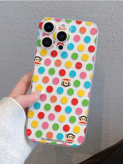  Ốp lưng điện thoại Paul Frank trong suốt, đục lỗ, bảo vệ toàn thân khỏi va đập với hình mặt khỉ và nắp che camera, họa tiết mặt khỉ và chấm bi nhiều màu sắc, thiết kế mới, tương thích với iPhone 11/12/13/14/15/16/17 Pro Max