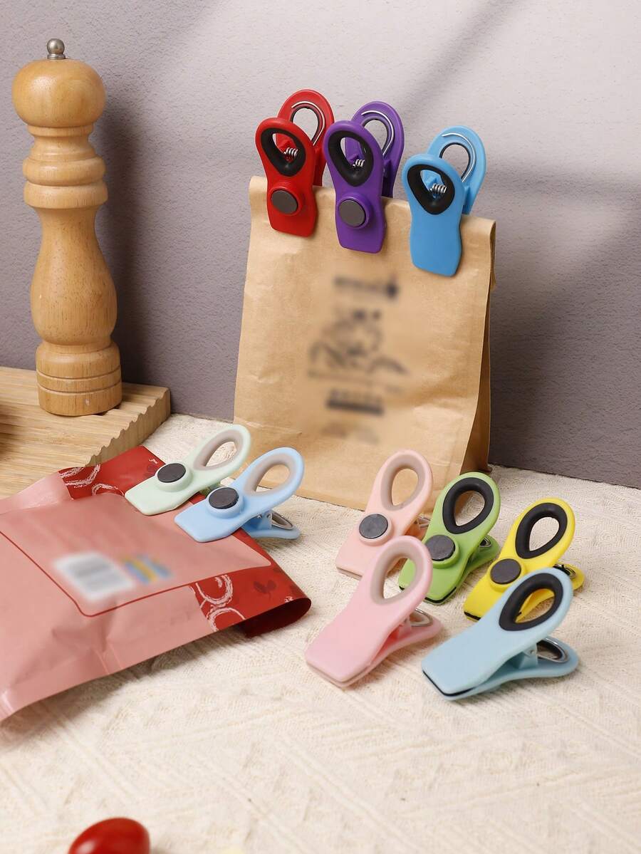 10pcs Colorful Magnetic Sealing Clips, Refrigerator Clips Food Sealing Clips, 7.2*3.3cm Snack Bag Sealer, Kitchen Storage Organizer, Magnetic Bag Clips, Multipurpose Clips For Dorm & Office, Airtight Seal, Versatile Clips For Fridge, Cabinet & More - random color-10pcs - View 1