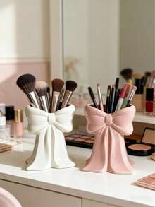 1pc Cute Bow-Shaped Pen Holder - A Desktop Makeup Brush And Office Supply Organizer With Elegant Makeup Brush Storage Design, Ideal Creative Decor For Girls, Students And Young Women - Multicolor - View 2